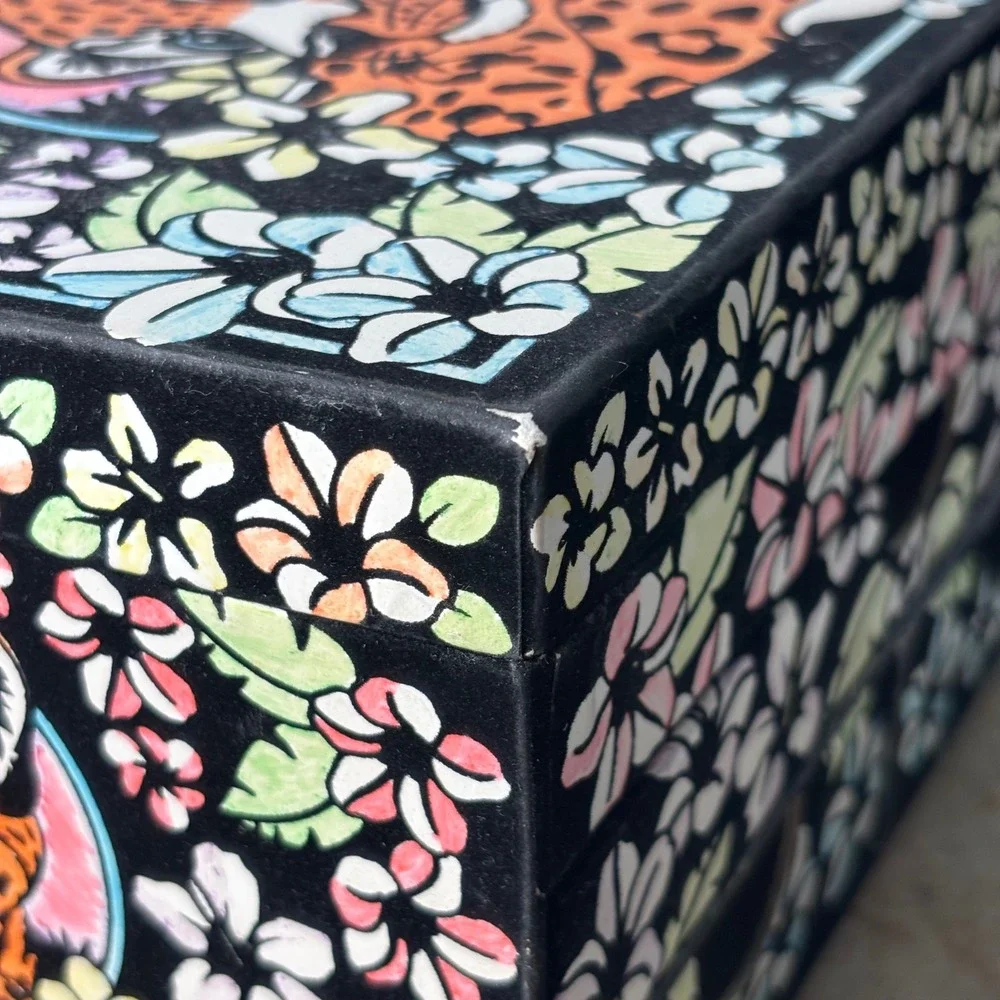 Lisa‎ Frank Hunter the Leopard Jewelry Box Small Black Tropical Floral Drawers